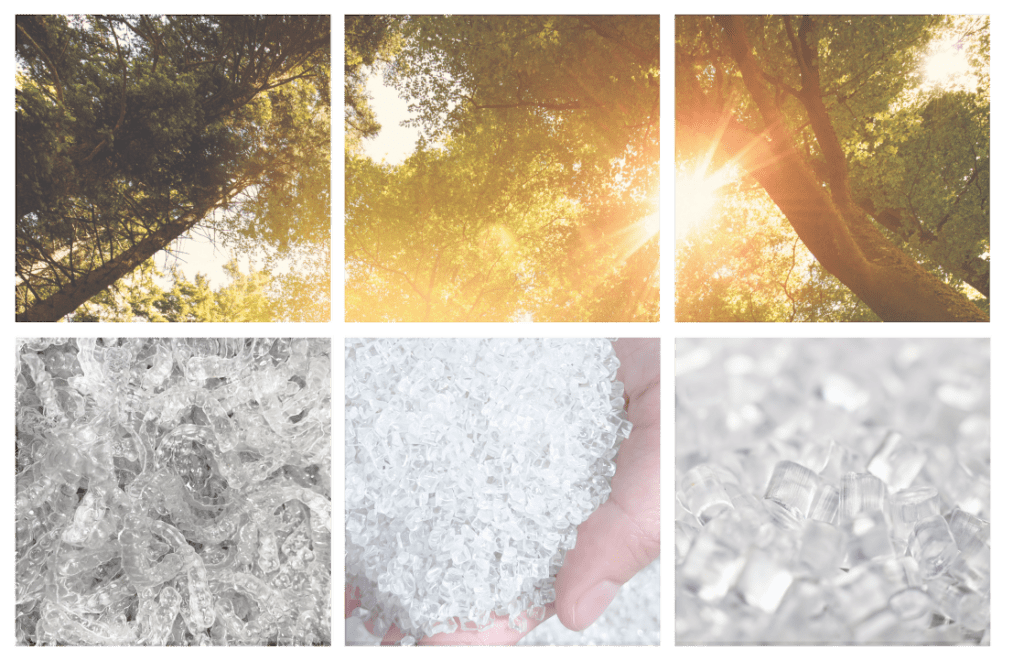 Visuel illustrant le lien entre environnement et plastique recyclé