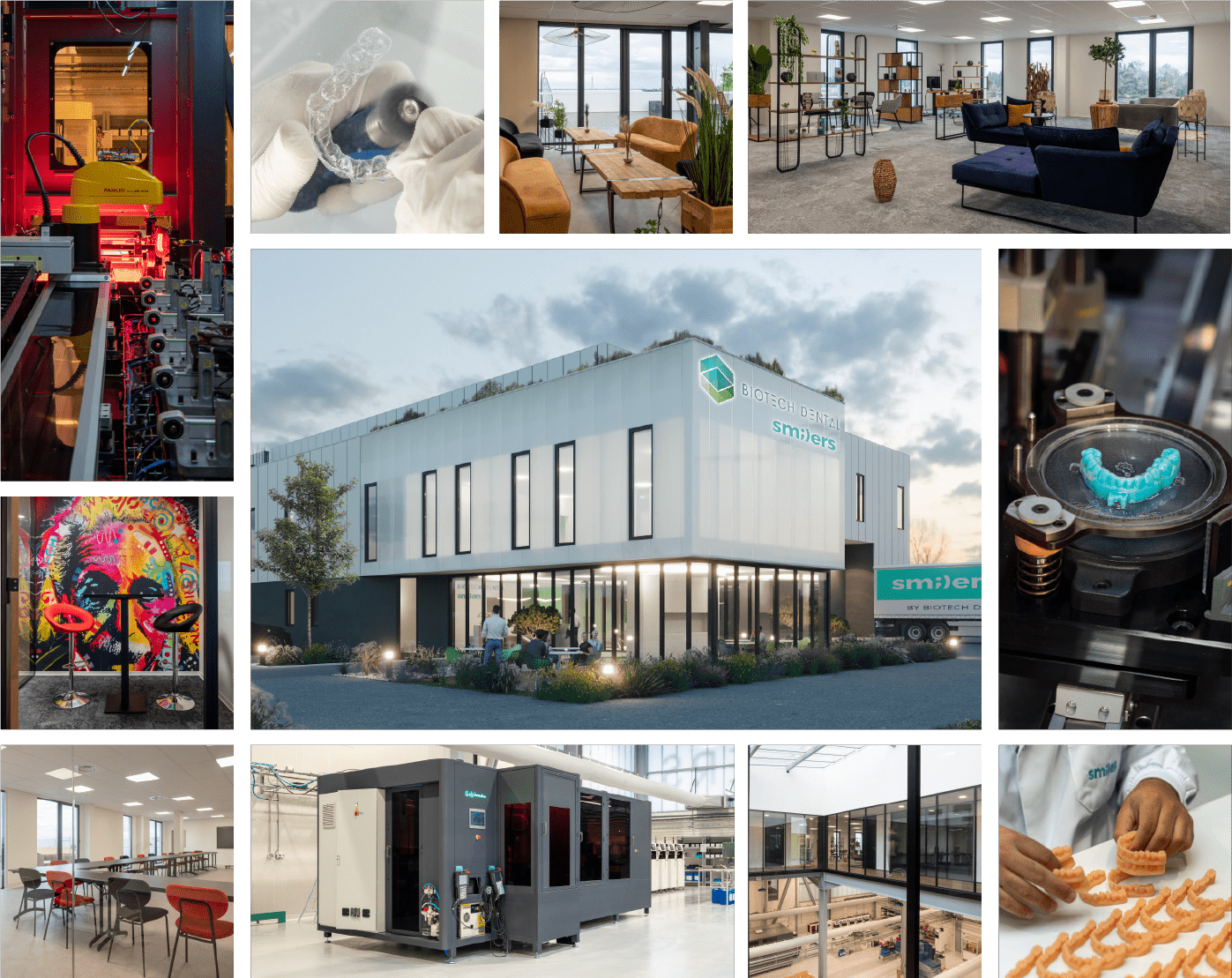 Visuel présentant plusieurs photographies de l'usine Smilers